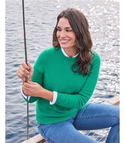 Bright Green Pure Lambswool Womens Lambswool Crew