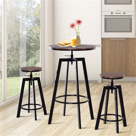 Contemporary Industrial Adjustable Height Indoor 3pc Pub Table with ...