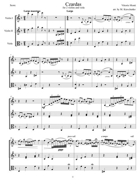 Vittorio Monti Czardas Arr For Violins And Viola Score And Parts