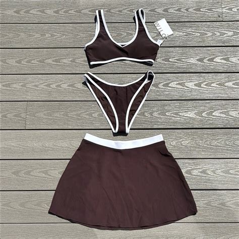 Wilo The Label Swim Nwt Brown 3pc Bikini Wilo The Label Set With Swim Skirt Coverup Poshmark