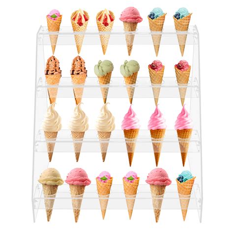 Latitude Run 4 Tier 24 Display Holes Acrylic Cone Ice Cream Stand