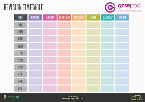 Professional Blank Revision Timetable Template Timetable Template Revision Timetable