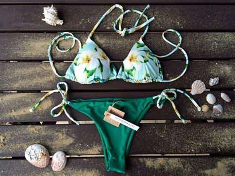 Frangipani Bikini Set Triangle Top Woman Swimwear Handmade Etsy