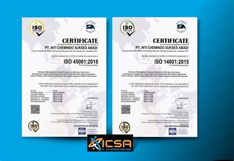 Pt Icsa Raih Sertifikat Iso 14001 Dan Iso 45001 Untuk Produk Unggulan