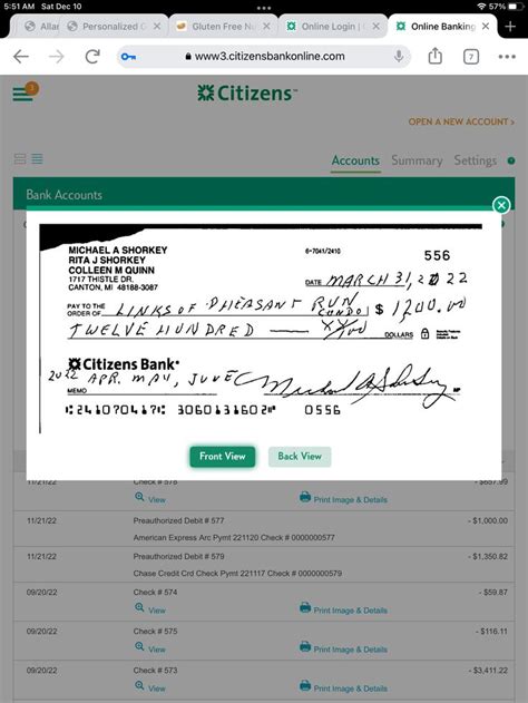 Citizen Bank Account Page on iPhone