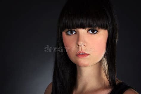 Brunette Woman Portrait Over Dark Background Stock Photo Image Of Face Eyes