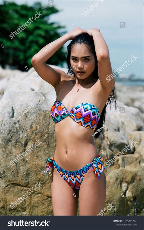 Sexy Asian Woman Colorful Bikini On Stock Photo Shutterstock