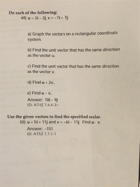 Solved Do each of the following: u = 3i - 2j, v = -7i + 7j; | Chegg.com