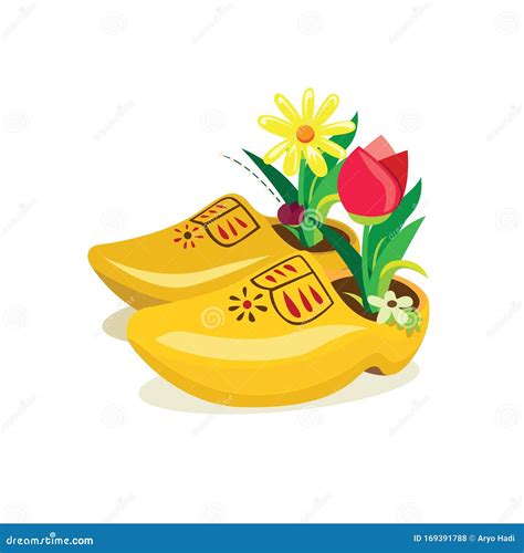 Dutch Clogs Traditional Wooden Shoes From Holland With Tulip Flower