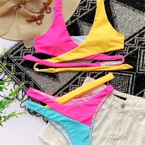 Swimsuit Color Matching Bikini Strap Swimsuit On Luulla