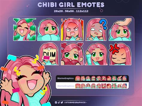 Girl Chibi Twitch Emotes Pack Girly Discord Emojis Female Streamer