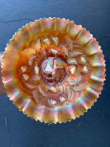 Northwood Strawberry Pce Carnival Glass Bowl Marigold Good Color Ebay