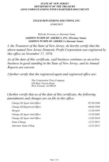 Certificate Of Good Standing Godwin Pumps