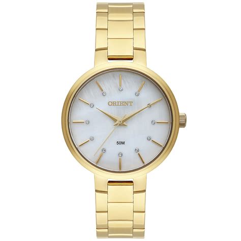 Relogio Orient Feminino A Prova D'agua - Relógio Orient Feminino Dourado Minimalista Visor Madrepérola com ...