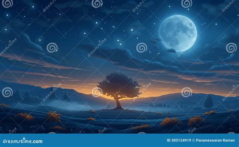 Full Moon Landscape Stock Illustration Illustration Of Sand 305124919