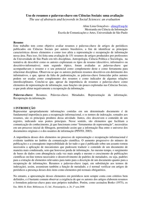 PDF Uso de resumos e palavras chave em Ciências Sociais uma