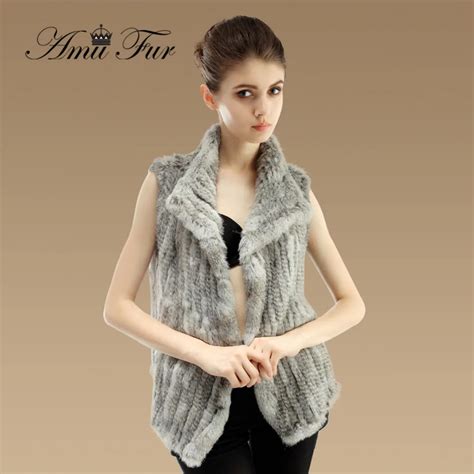 New Fashion Genuine Knitted Rabbit Fur Vest Nature Women Rabbit