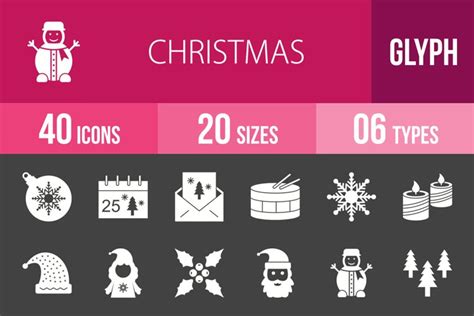 40 Christmas Glyph Inverted Icons Season II