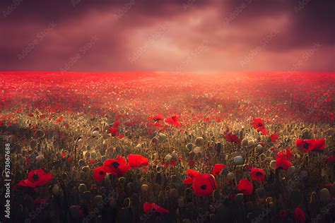 Remembrance Day, poppy field created with generative AI technology Stock Illustration | Adobe Stock