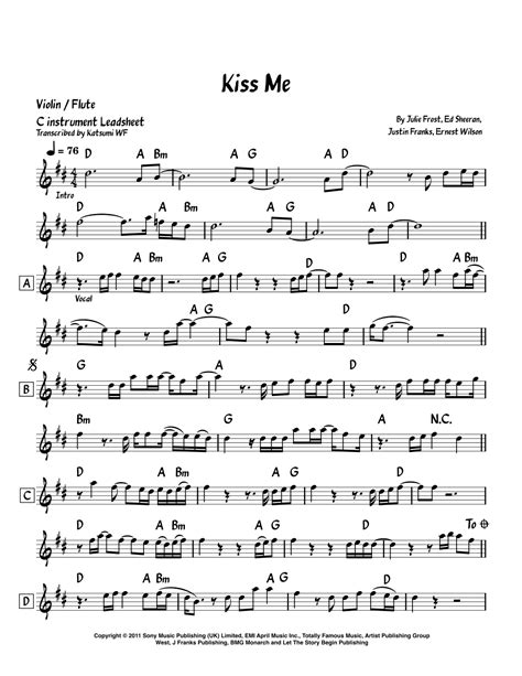 Kiss Me Arr Katsumi Wf By Ed Sheeran Sheet Music For Violin Solo At Sheet Music Direct