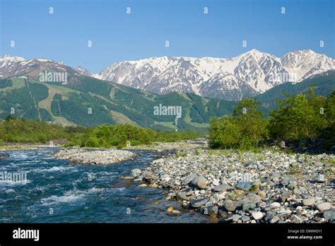 Japanese Northern Alps and river, Nagano Prefecture, Japan Stock Photo ...