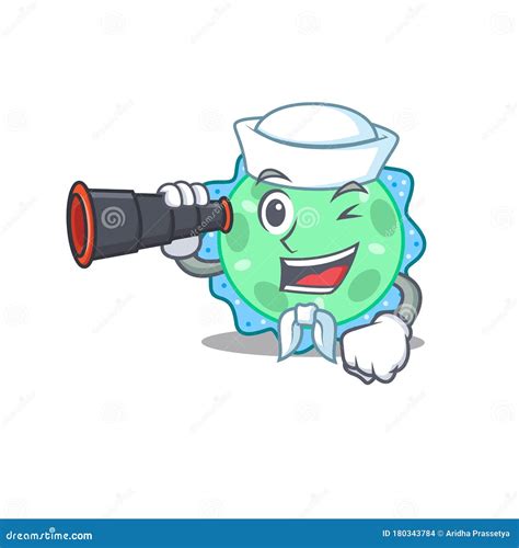 A Cartoon Icon Of Pseudomonas Aeruginosa Sailor With Binocular Vector