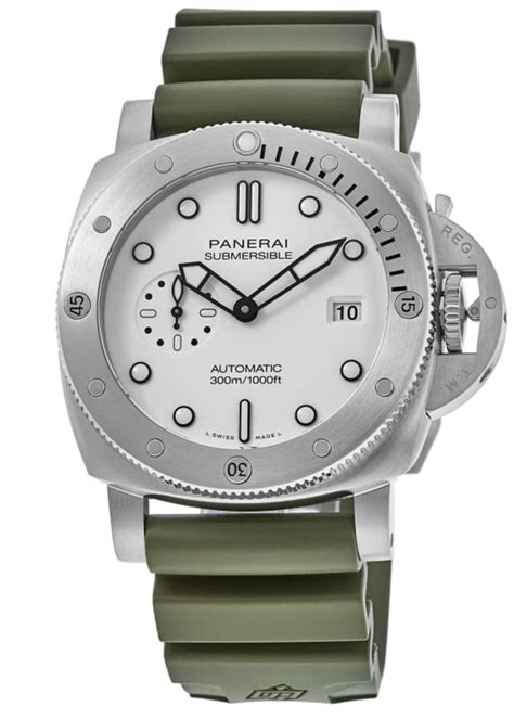 Panerai Submersible QuarantaQuattro Bianco White Dial Rubber Men S