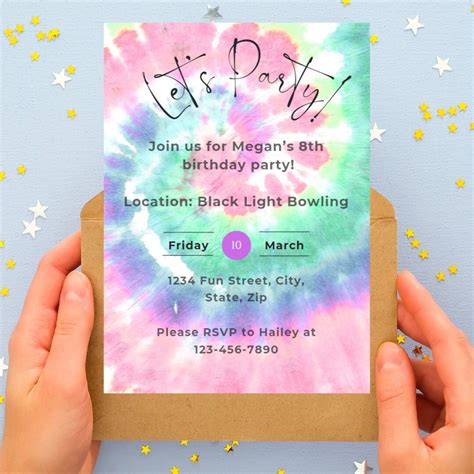 TIE DYE PARTY Invitation, Instant Download Rainbow Tie Dye Birthday