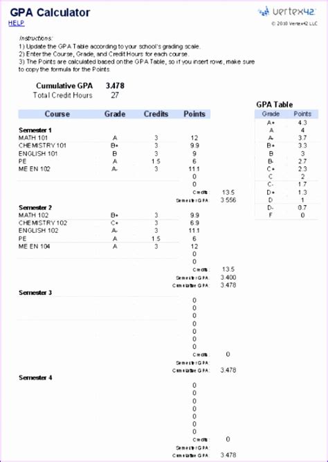 6 Gpa Calculator Excel Template Excel Templates