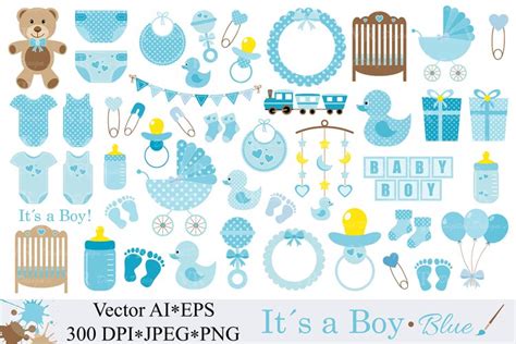 Baby Boy Clipart / Blue Baby Shower Clipart / Nursery Clip