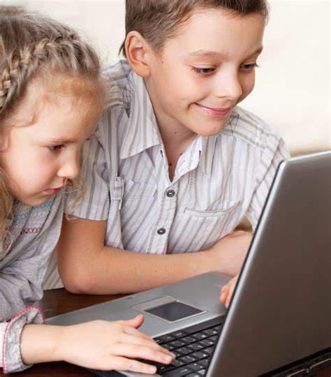 Kids Playing Laptop Stock Photo Image Of Internet Years 44031226