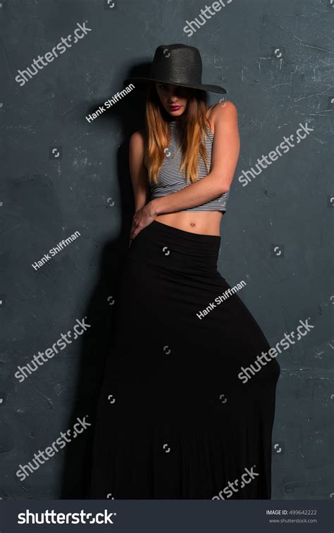 Tall Slim Brunette Dressed Black White Stock Photo Shutterstock