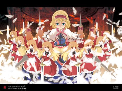 Alice Margatroid Blonde Hair Blue Eyes Dress Hourai Long Hair Mage Red Eyes Ribbons Short Hair