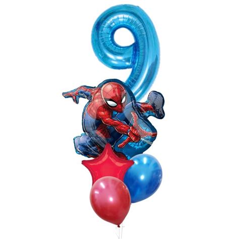 Spiderman Number Latex Theme Helium Balloon Bouquet Cgsparty