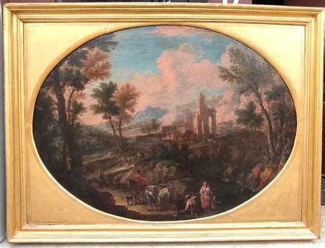 Proantic Splendid Painting Of Roman Countryside Landscape With Travel