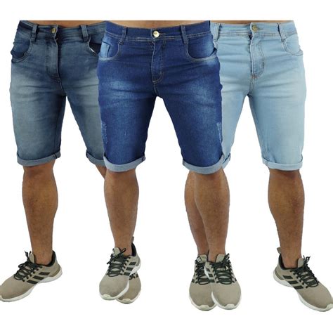 Kit 3 Bermudas Masculina Jeans Com Lycra Varias Modelos Short Elastano