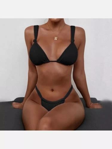 Bikini Frau Zwei Teile Dreieck Mini Mode Meer Slip Sgambato Schwarz EBay De