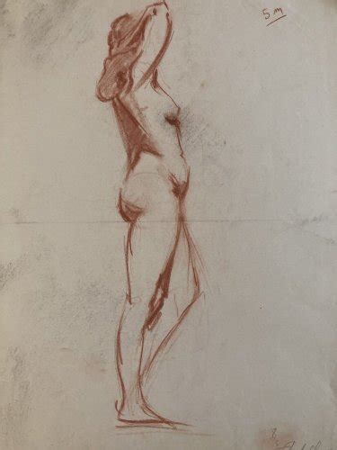 Very Beautiful Drawing Old Nude Pencil Sanguine Paper Naked Woman