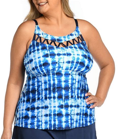 24th Ocean Plus Size Seas The Dye Strappy Cutout High Neck Tankini Swim Top And Solid Skirted Swim