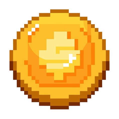 Pixel Art Golden Coin Isolated On White Background Retro Gaming