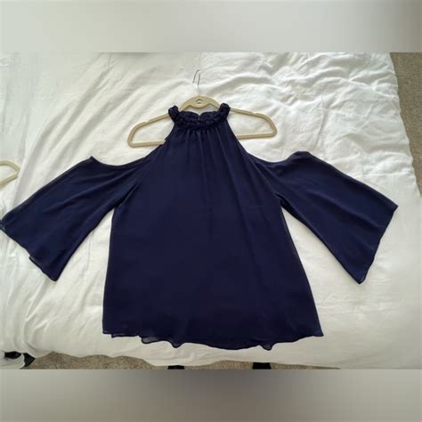 Naked Zebra Tops Navy Blue Naked Zebra Cold Shoulder Top Poshmark