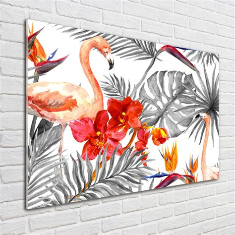 Bay Isle Home Flamingos And Flowers Unframed Art Prints On Glass