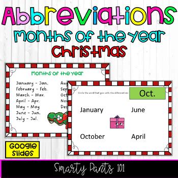 Abbreviations: Months of the Year Christmas Google Slides by Smarty ...