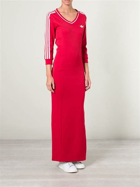 Adidas Long Line Jersey Dress In Red Lyst