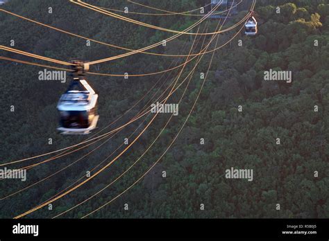 Brazil Rio De Janeiro Urca Cable Car On Sugar Loaf Mountain Stock