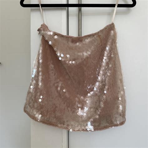 STAUD Nude Sequin Mini Skirt In Perfect Condition Depop