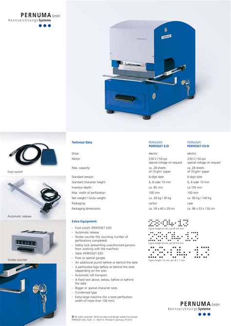 PERNUMA Perfoset E D 2 Line Electric Date Text Perforator Made In