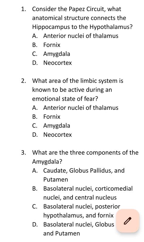 Solved 1. Consider the Papez Circuit, what anatomical | Chegg.com