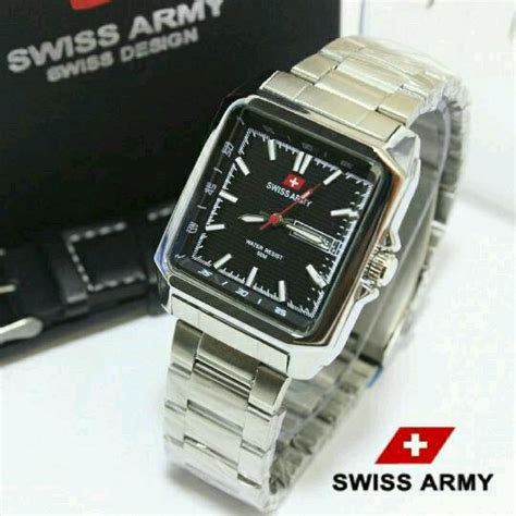 Jual Jam Tangan Pria Set Swiss Army Date Day Silver Black Segi Bonus