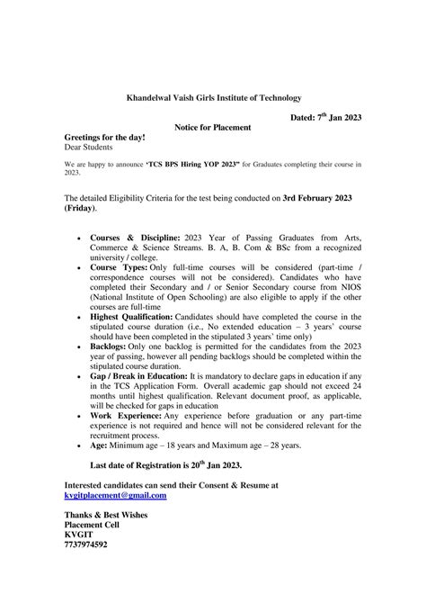 Placement Notices - KVGIT